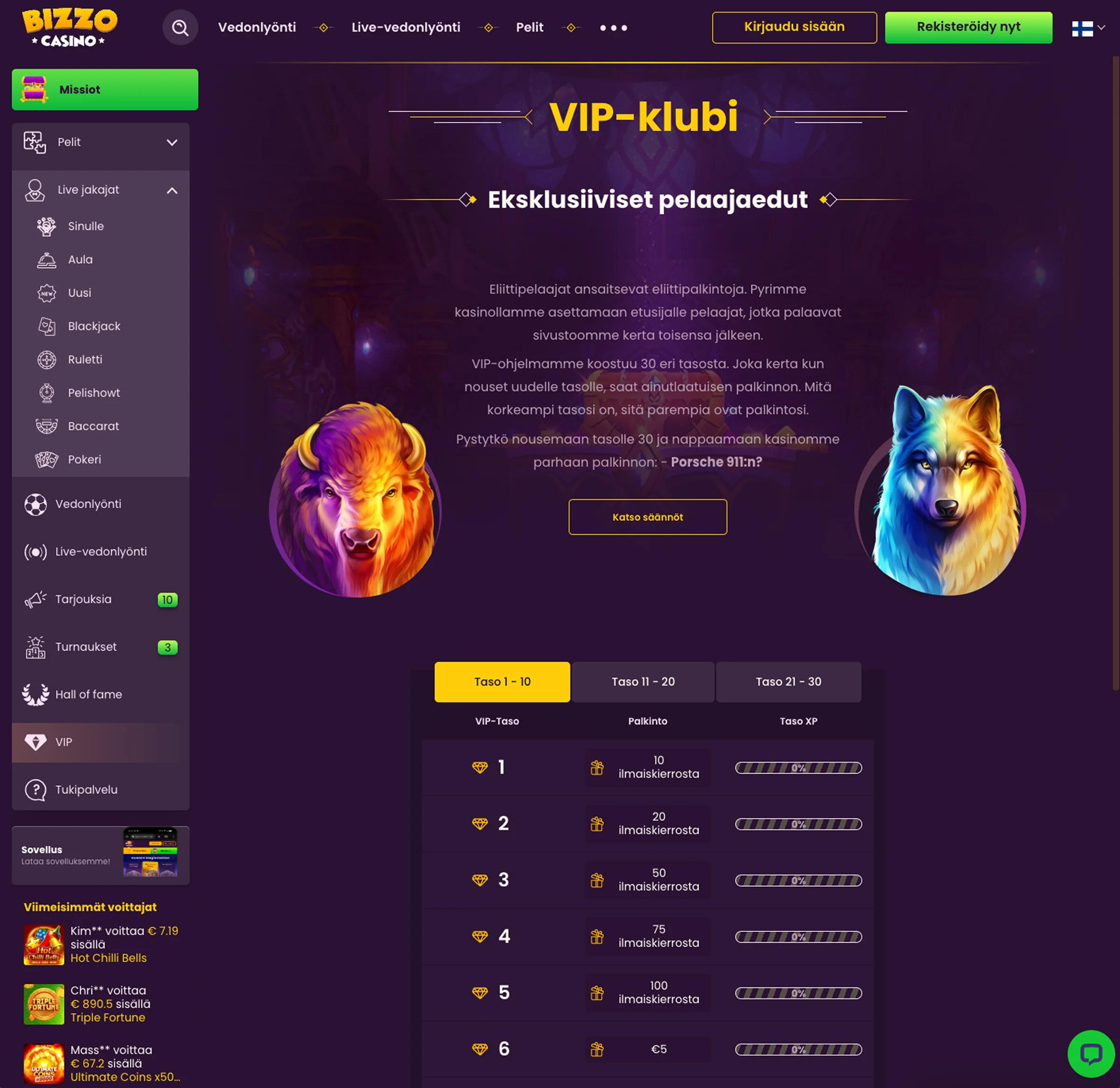 Bizzo Casino verkkosivusto